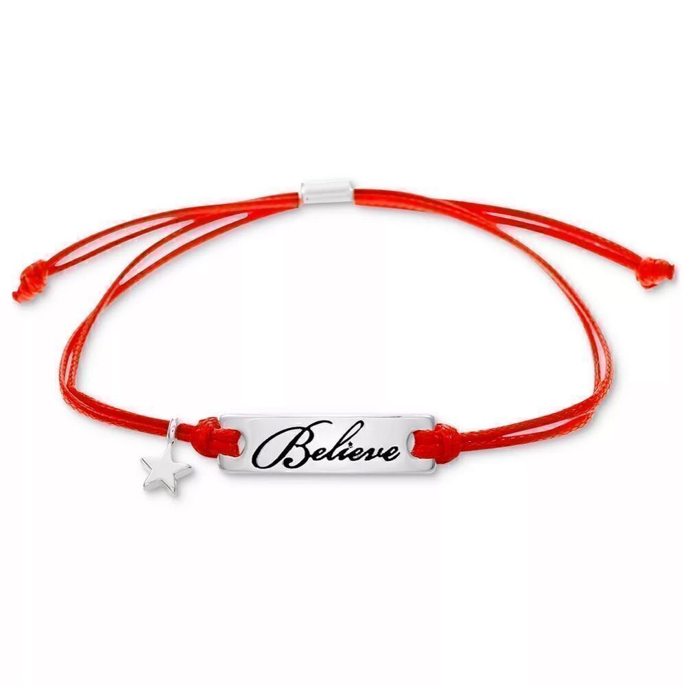 Macys Silver-Tone Believe Red Cord Slider Bracelet Lot of Two New